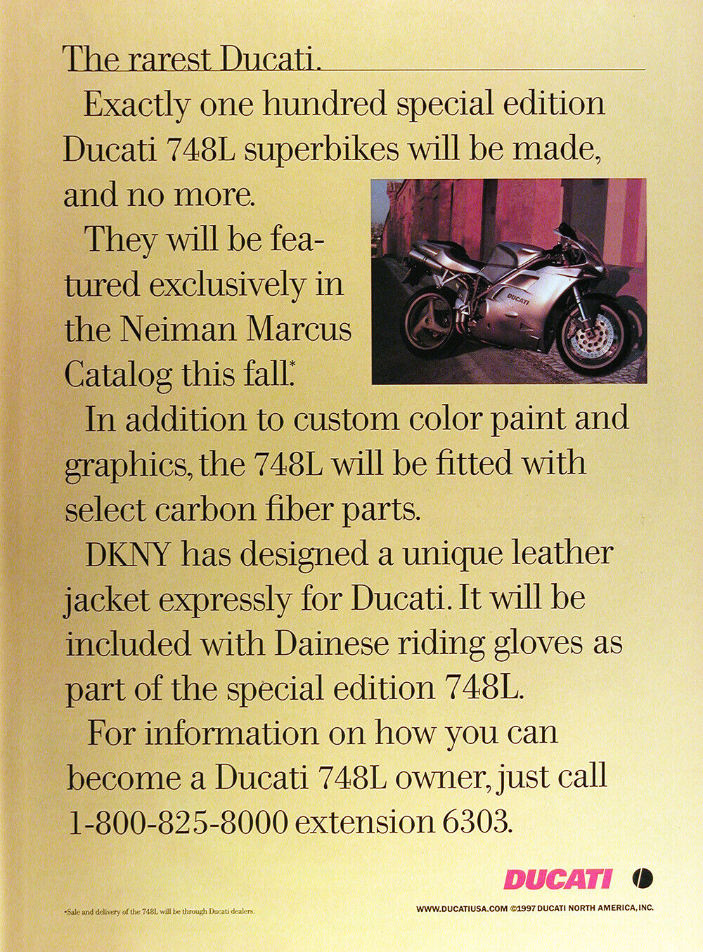 1998 DUCATI 748L Genuine Vintage Ad ~ The RAREST DUCATI ~ 