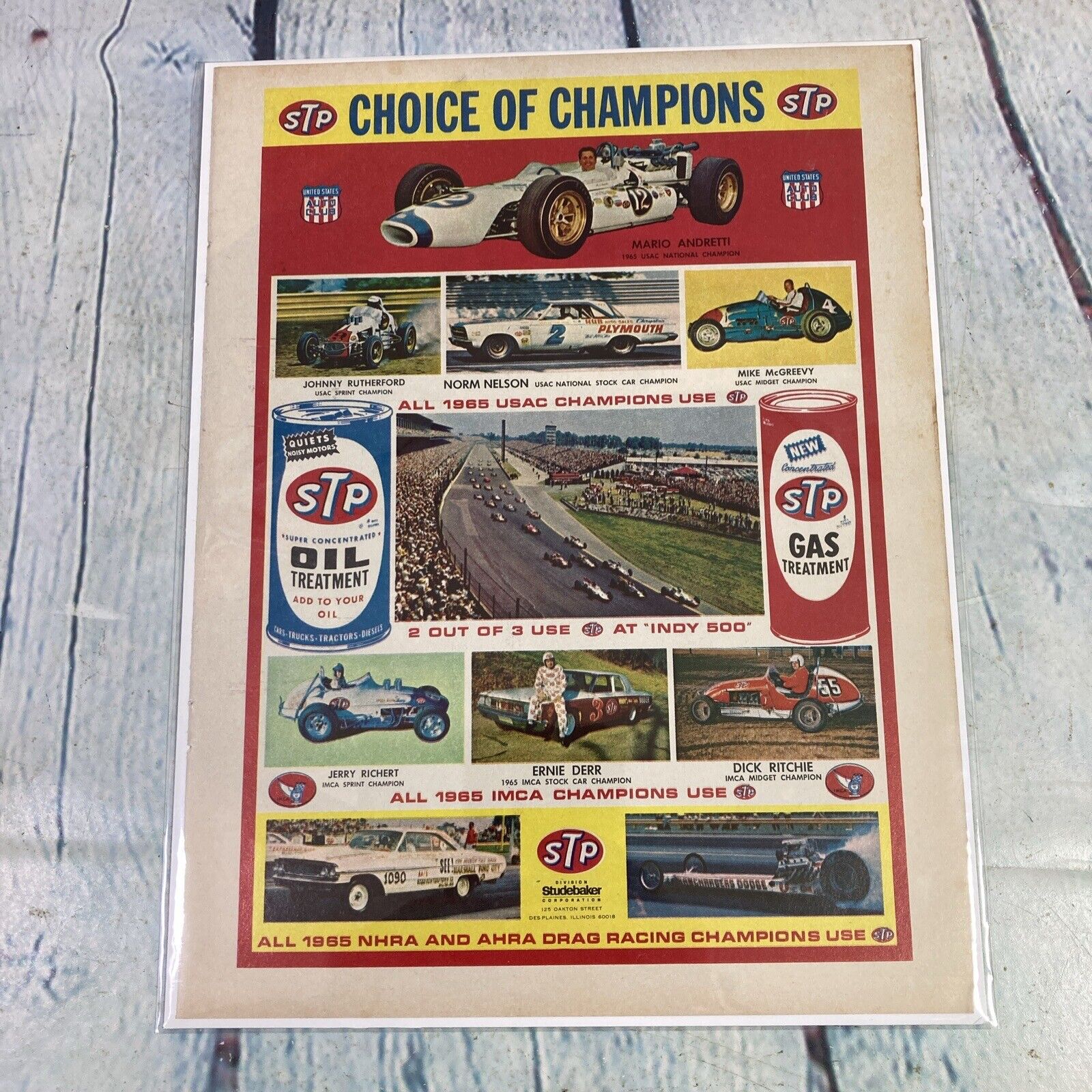 Vintage 1966 Print Ad STP Gas Oil Race Car Drag Racing Magazine Page Paper