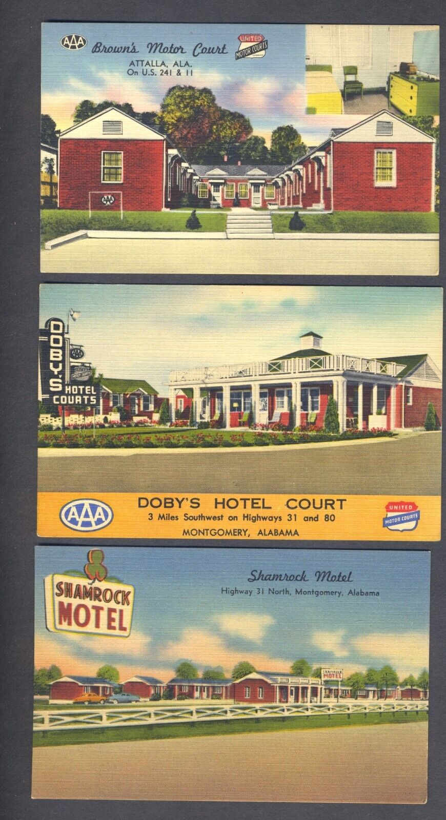 Lot of 9 Unused Postcards Motels & Motor Courts of Alabama