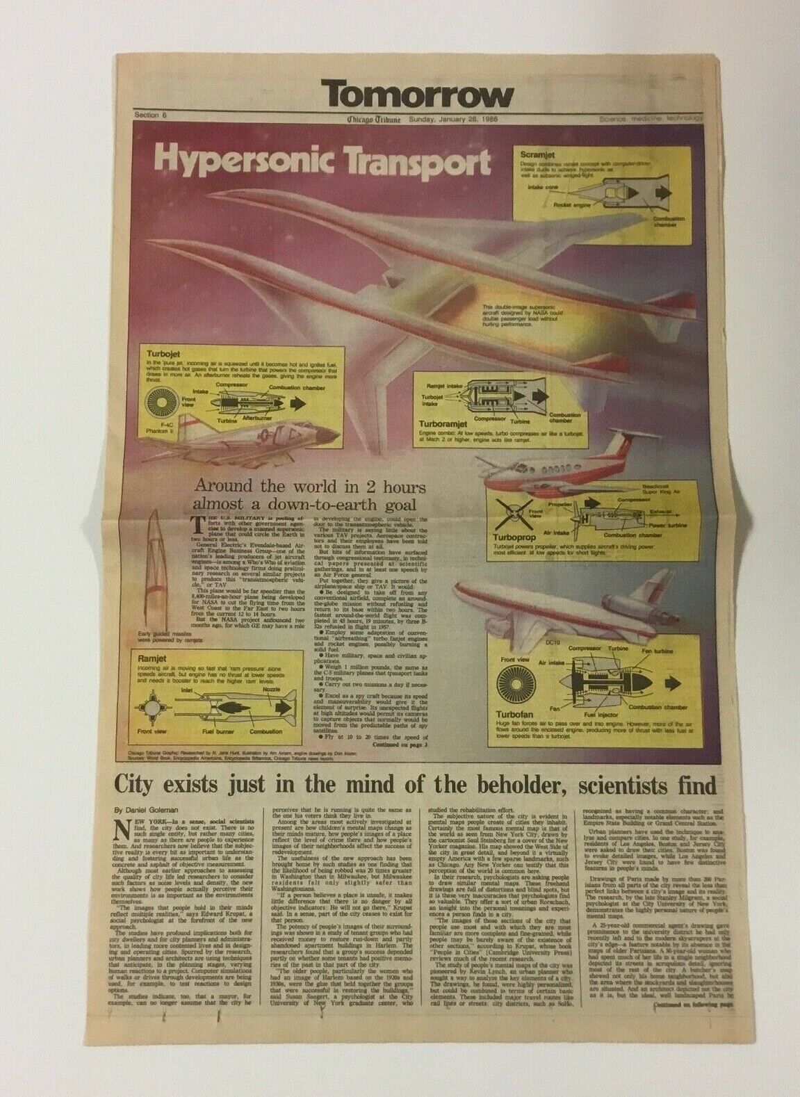 Rare 1986 Chicago Tribune Newspaper NASA GE Supersonic Plane Jet Transport VTG