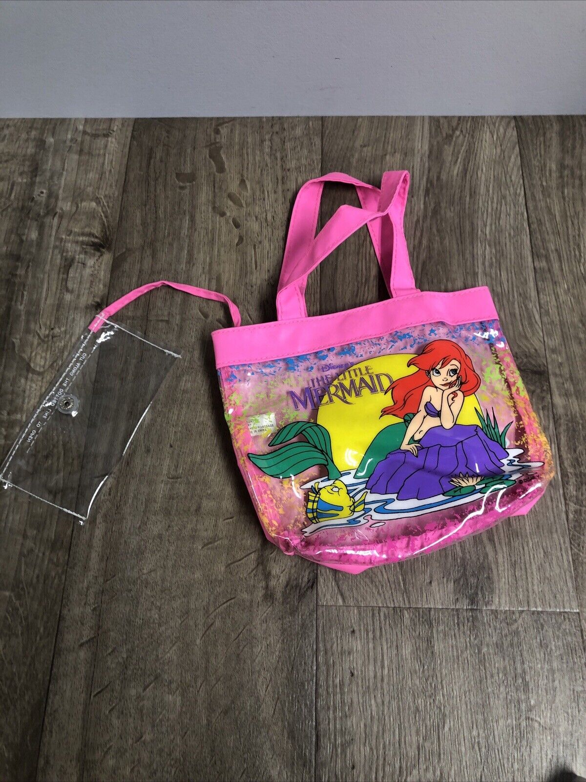 Vintage Disney Little Mermaid Ariel Vinyl Tote Mini Pink 90’s Pyramid Handbag D3