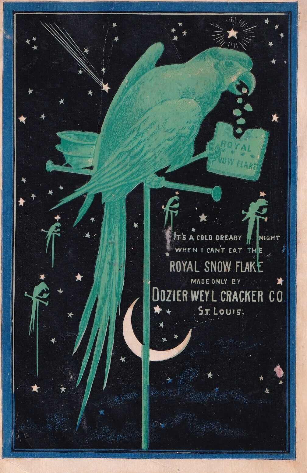 AMAZING 1800\'s Victorian Trade Card -Royal Snow Flake Cracker Co - Parrot -En-2