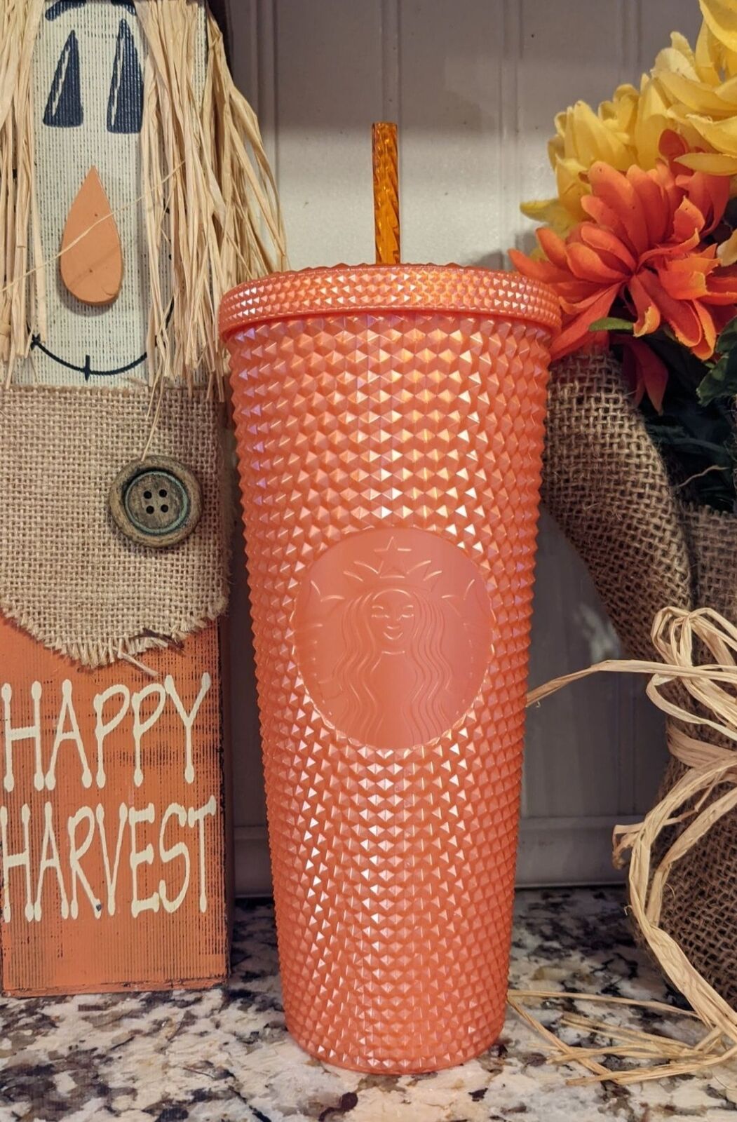 Starbucks-Orange Studded Tumbler 2022 ‘Bling Pearlized’ Fall Halloween 24oz-NEW-