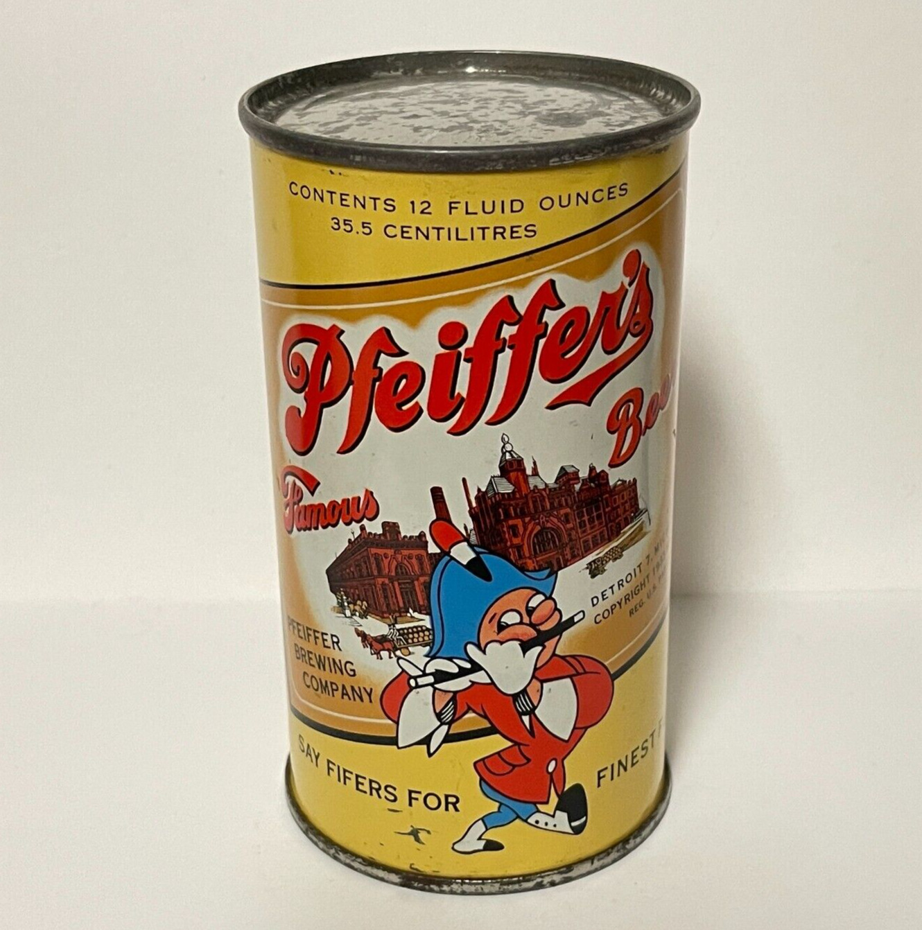 PFEIFFER'S FAMOUS BEER FLAT TOP CAN DETROIT MI Johnny Pfeiffer BLACK SHOES vers