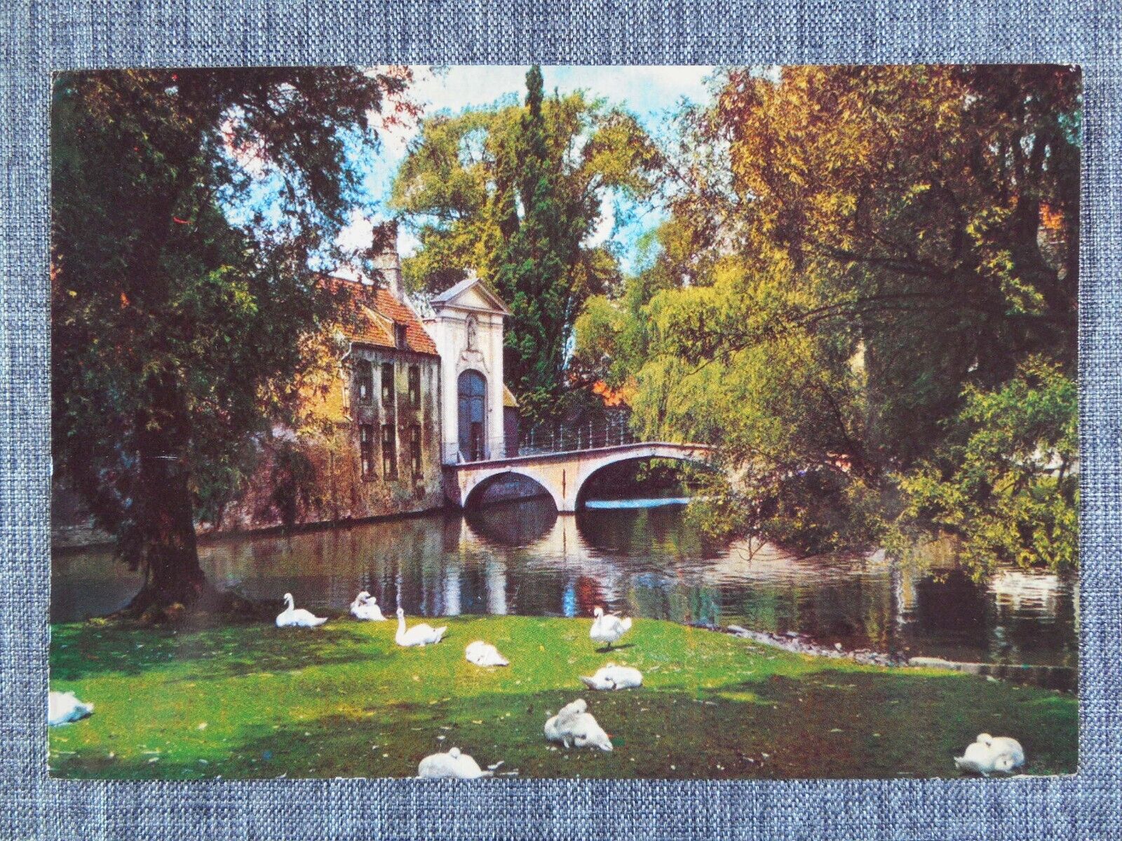 Bruges Belgium Beguinage Vintage Postcard posted 2001 Swans Pond Bridge Europe