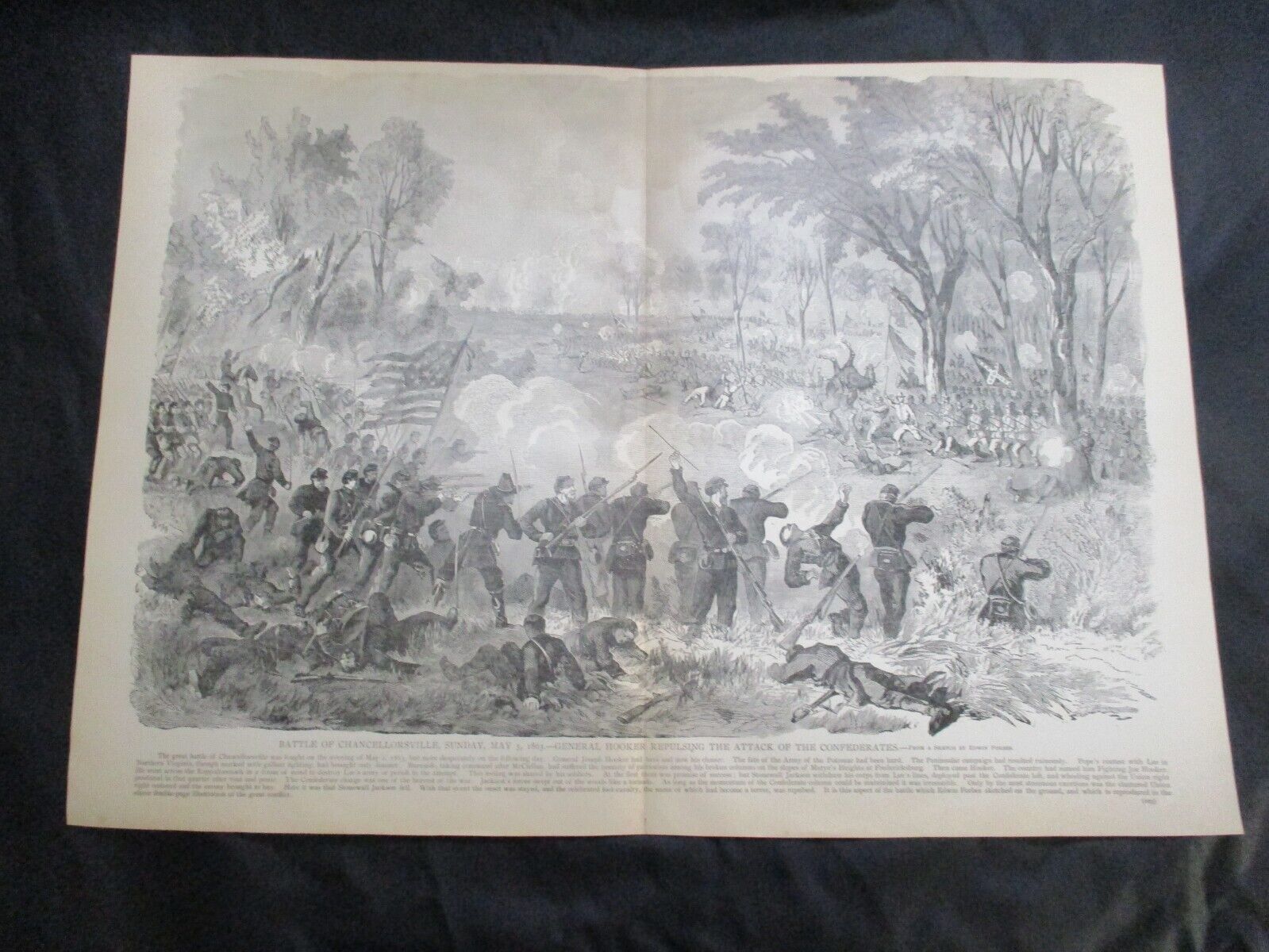 1885 Civil War Print - Battle of Chancellorsville, Confederates Attack Hooker