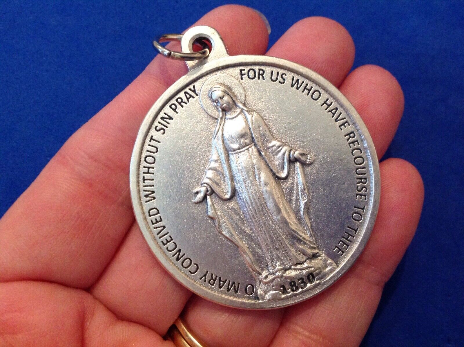 Large VIRGIN MARY MIRACULOUS Devotion Medal 1-3/4\