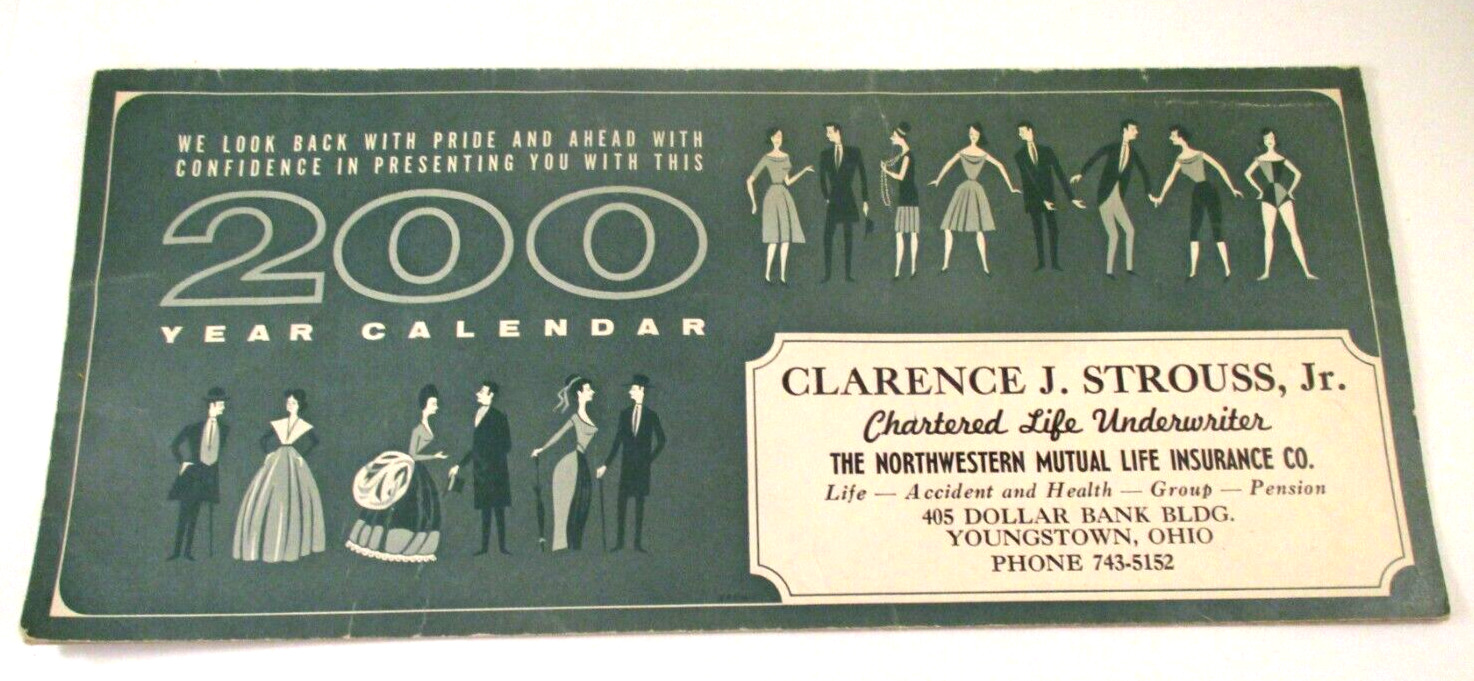Vintage CLARENCE STROUSS NORTHWESTERN MUTUAL LIFE YOUNGSTOWN OH 200 YR CALENDAR