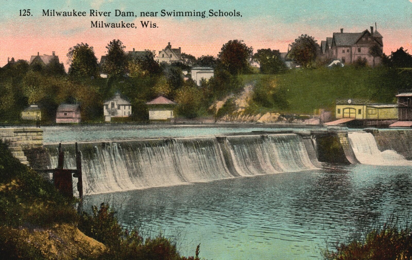 Vintage Postcard 1910\'s River Dam near Swimming Schools Milwaukee Wisconsin