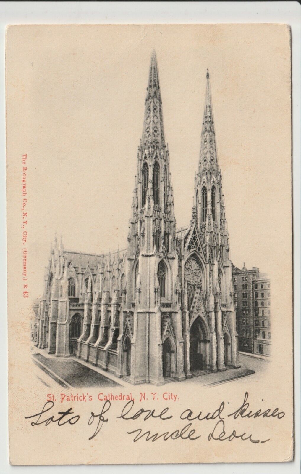 New York City St Patrick\'s Cathedral raised Church NYC Rotograph 1907 POSTED NY