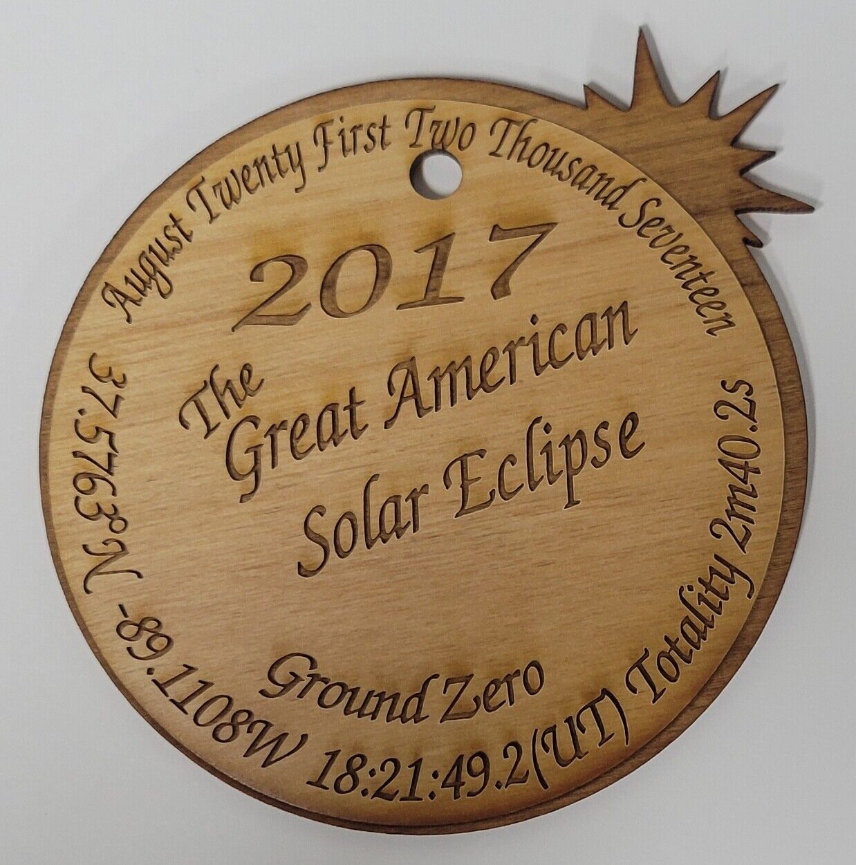 Christmas Ornament medallion. 2017 Great American Solar Eclipse
