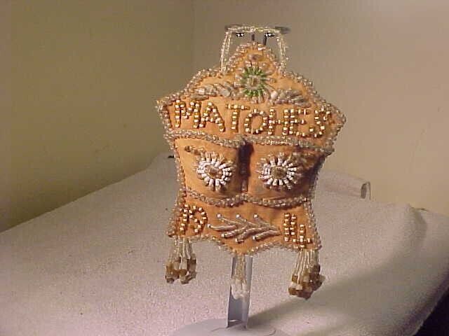 FANTASTIC ANTIQUE DATED 1914 BEADED INDIAN IROQUOIS MATCH SAFE BEAD WORK