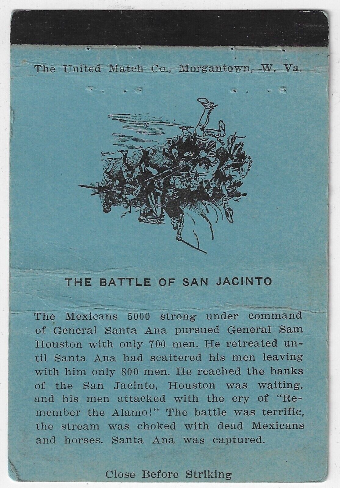 The Battle of San Jacinto  FS 40S Empty Matchcover