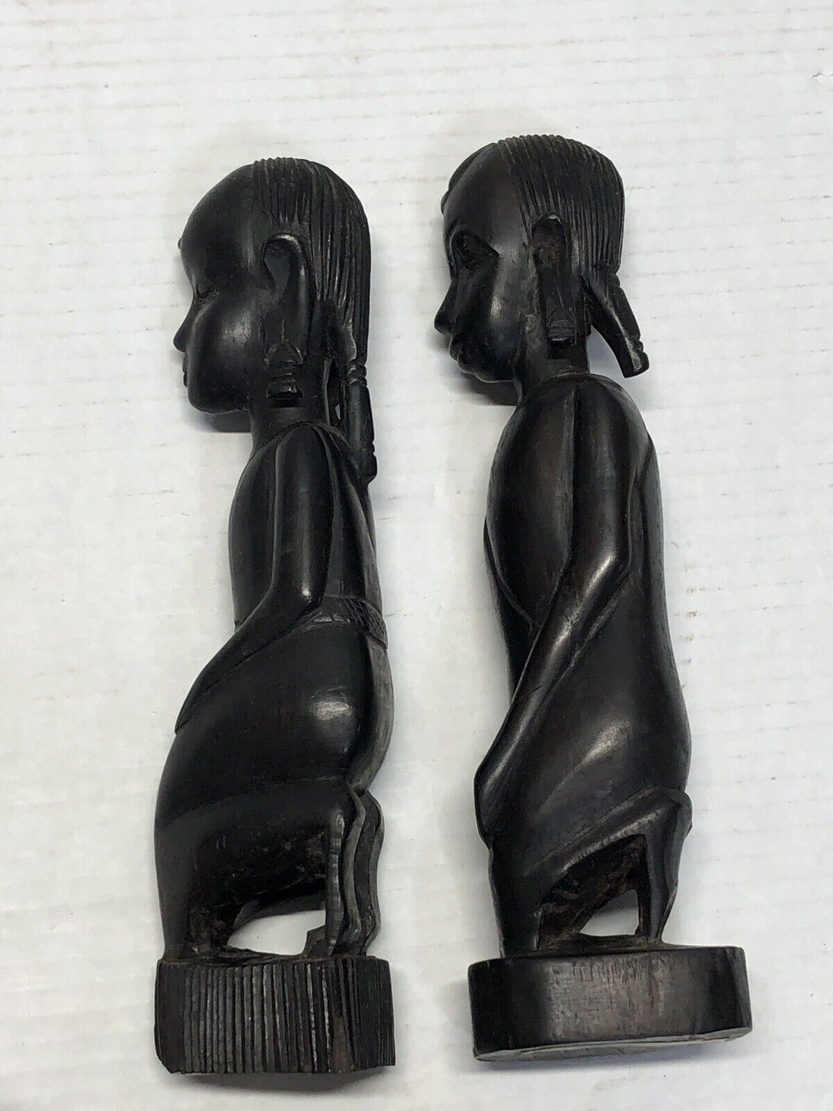 PAIR of AFRICAN EBONY CARVINGS HAND CARVED WOODEN WOOD STATUES AFRICA ART 10”