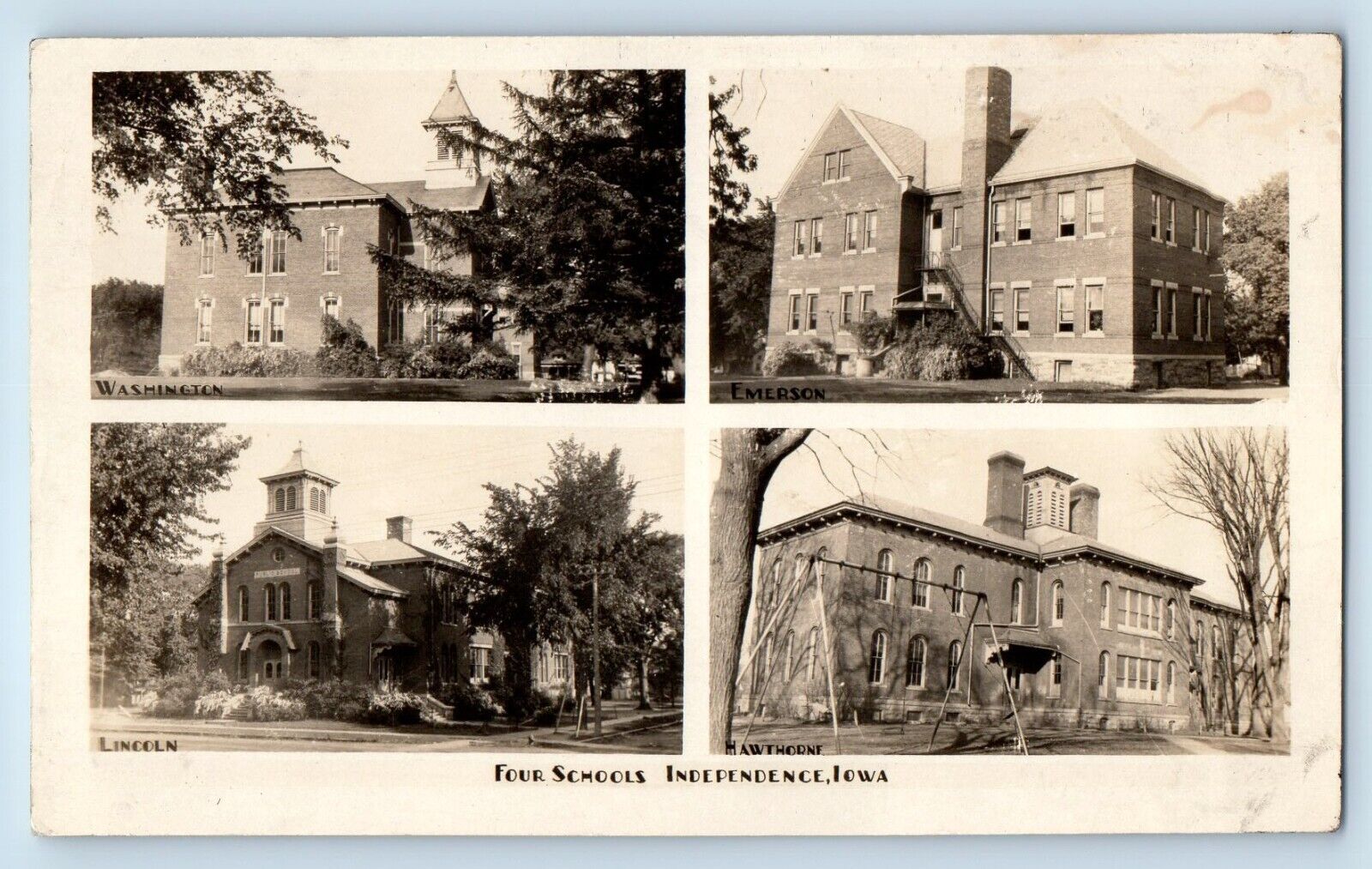Independence Iowa IA Postcard RPPC Photo Four Schools Buildings Multiview c1940s