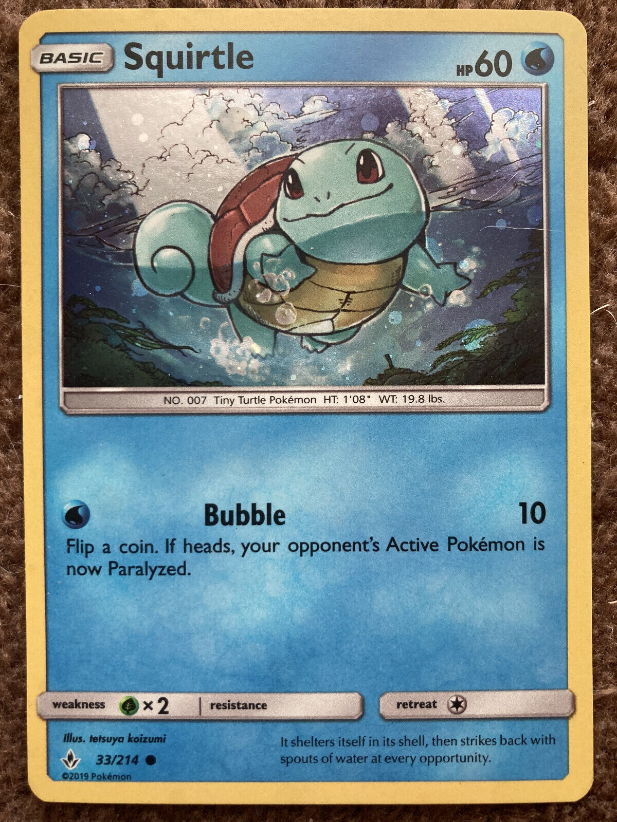 Pokemon Squirtle 33/214 Holo 2019 Card - NM