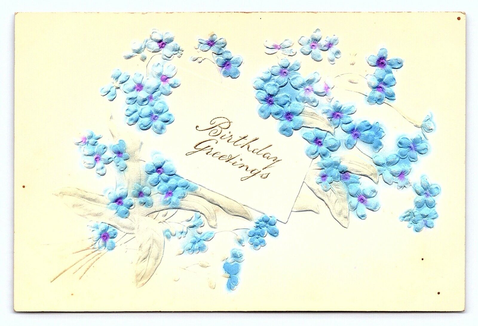 c1915 Birthday Antique Postcard Forget Me Nots Embossed Printed Germany NRC E24