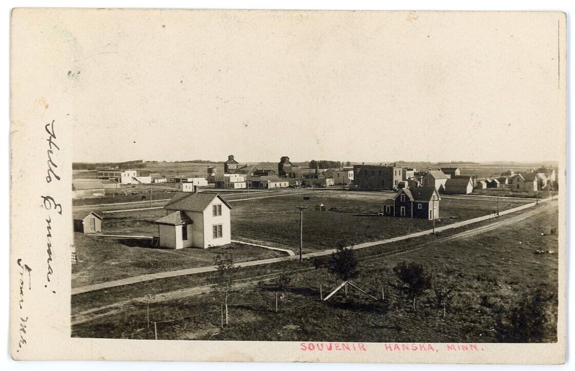 Antique Hanska Minnesota MN Postcard: Panorama Birdseye RPPC - 1907