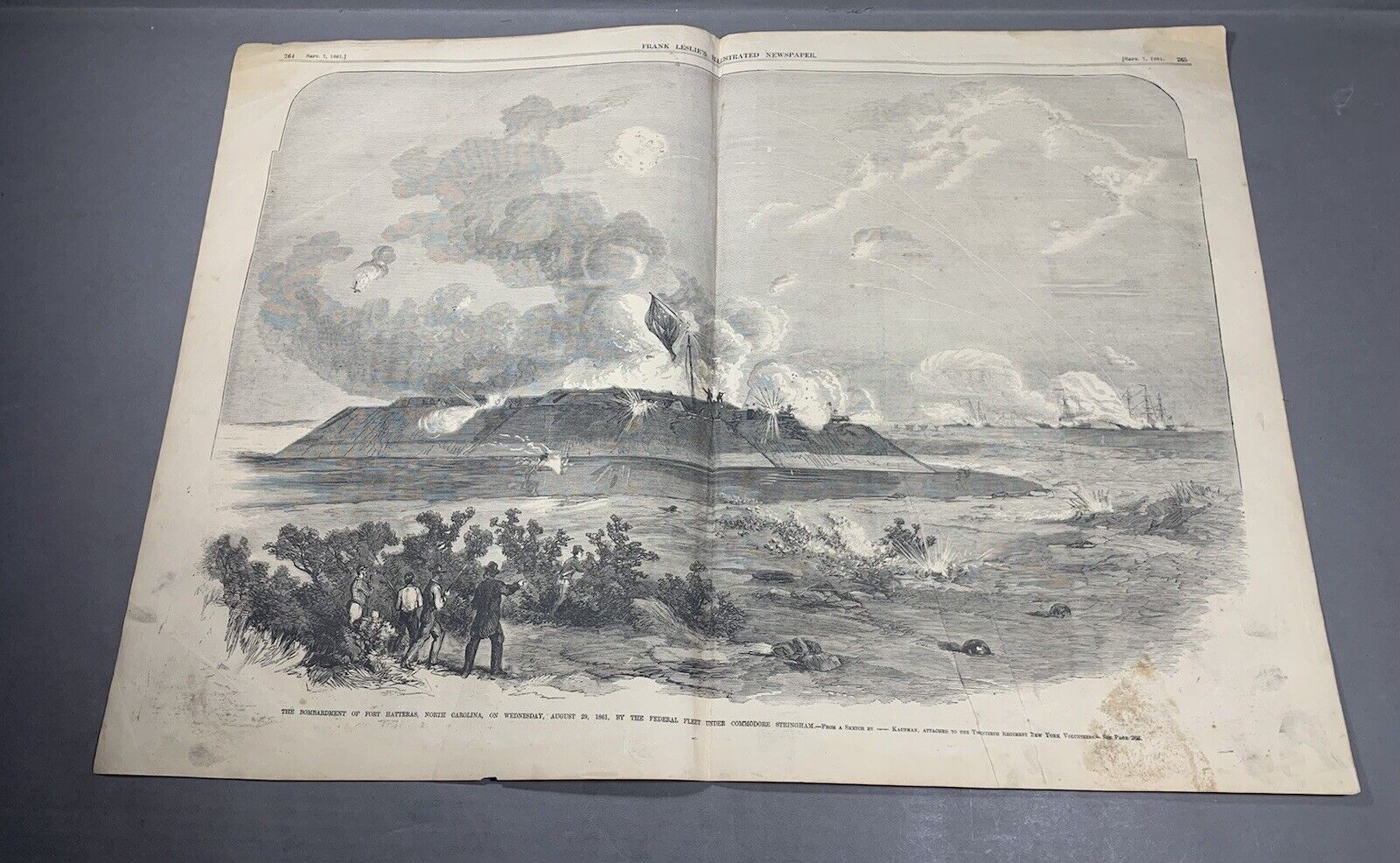 1861 Civil War Frank Leslie’s Print Bombardment of Fort Hatteras, North Carolina