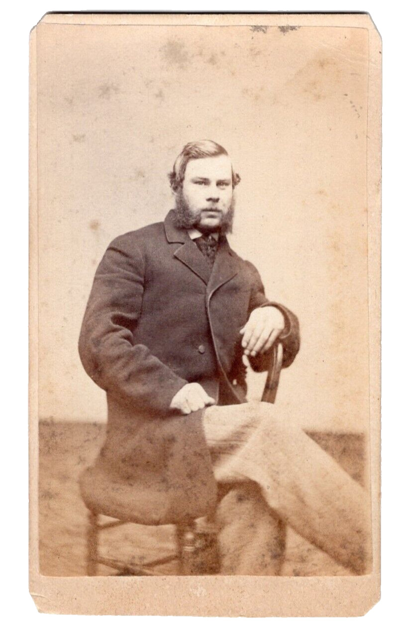 BOSTON 1860s Civil War Union Man Long Coat Soldier Veteran CDV by E.L. ALLEN