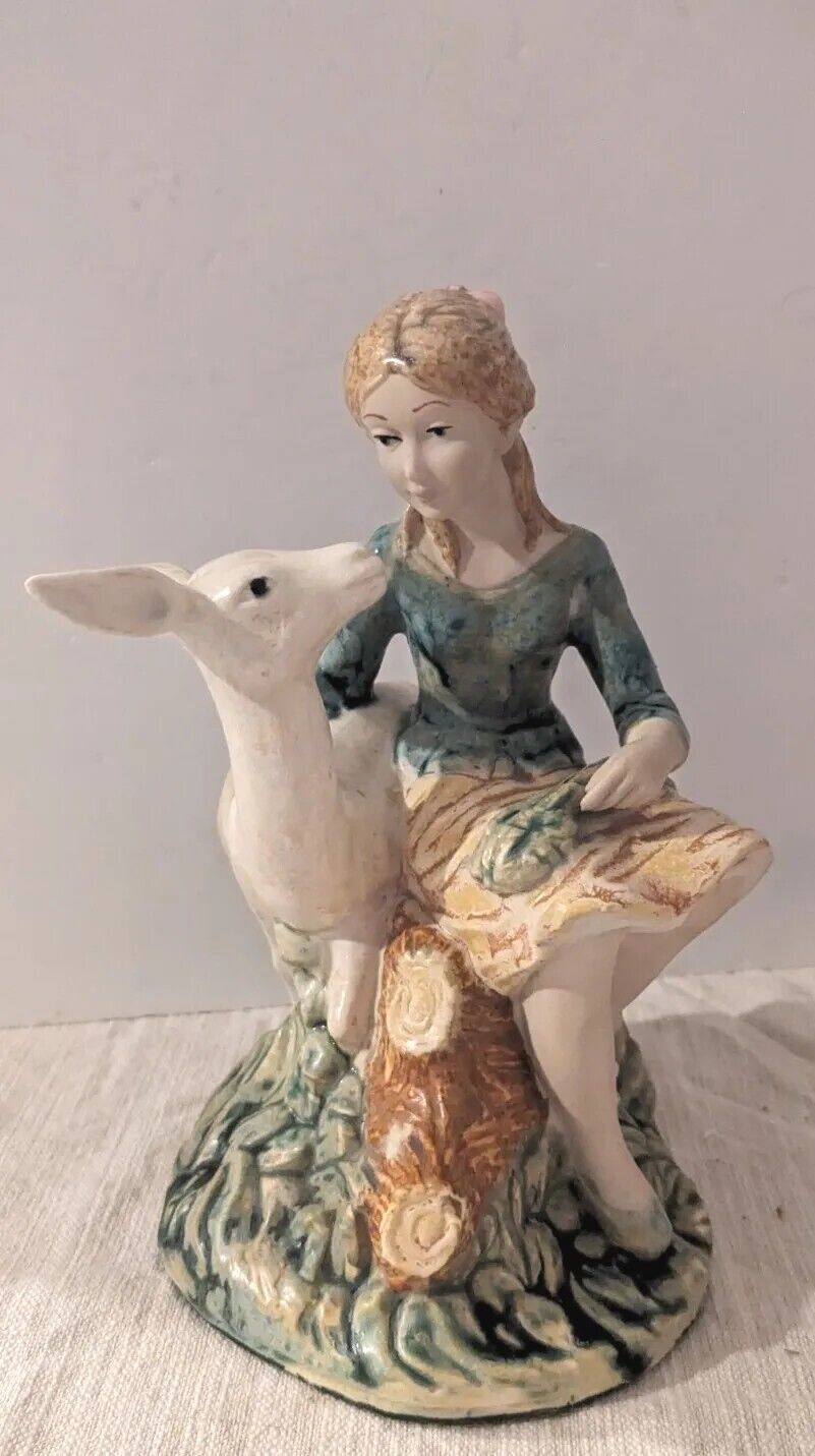 Vintage Porcelana Artistica Levantina PAL Spain porcelain girl w/ deer