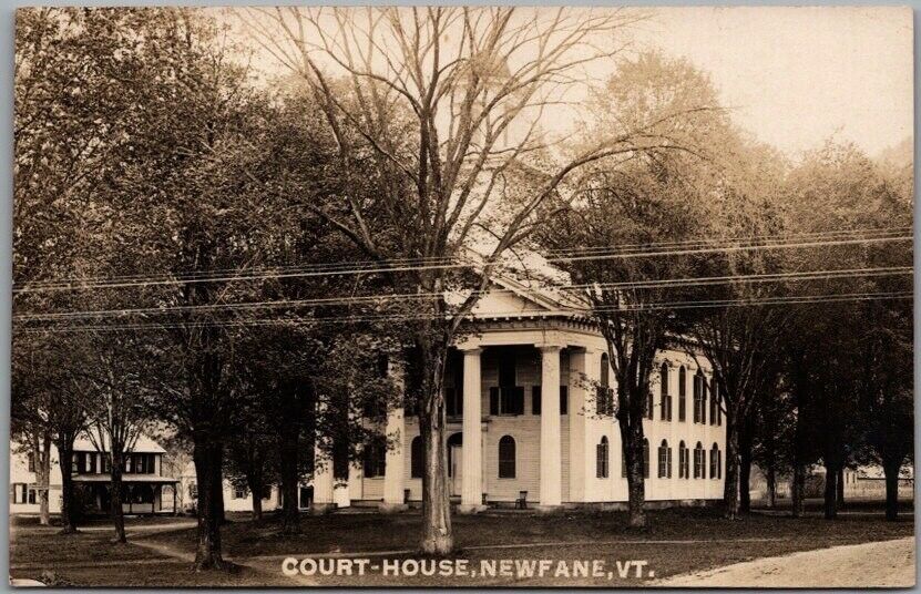 c1910s NEWFANE, Vermont RPPC Photo Postcard WINDHAM COUNTY COURT HOUSE Unused