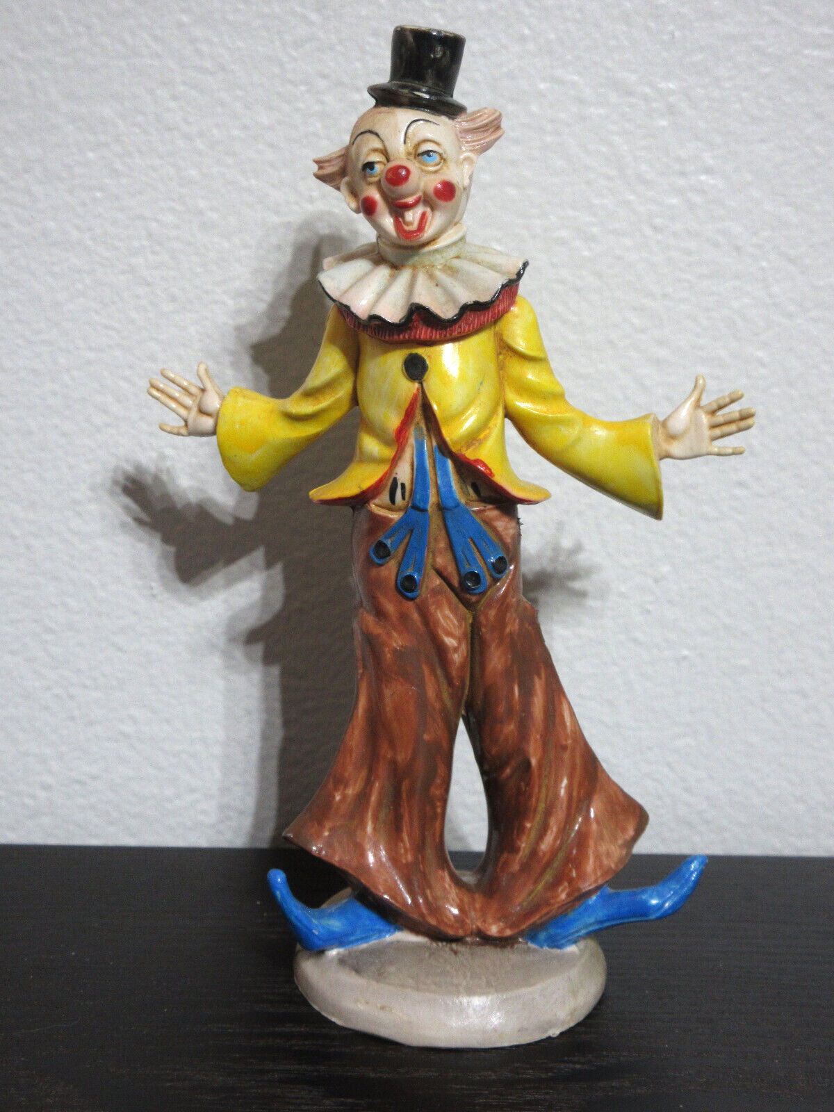 Vintage Italy Happy Clown Figurine Hard Resin 7 5/8\
