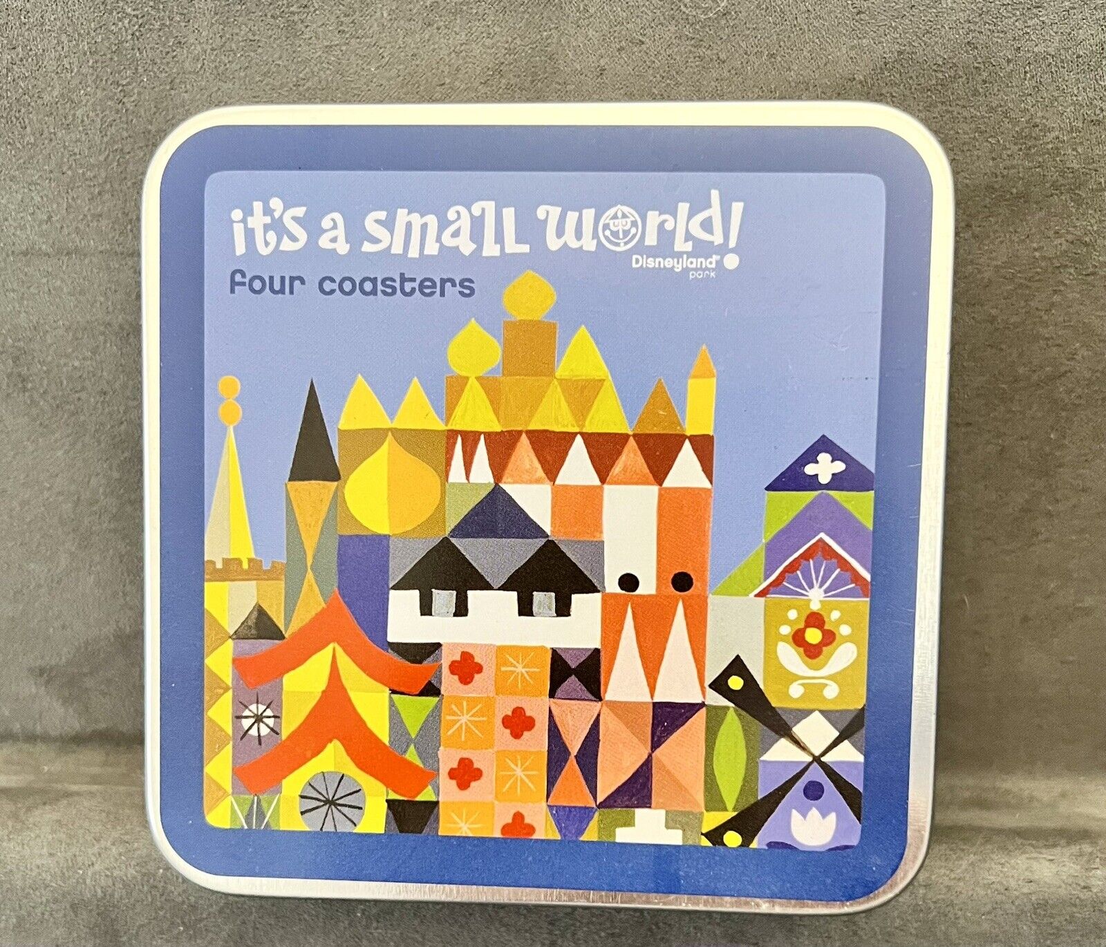 Disneyland It\'s a Small World Mary Blair four square coaster set tin