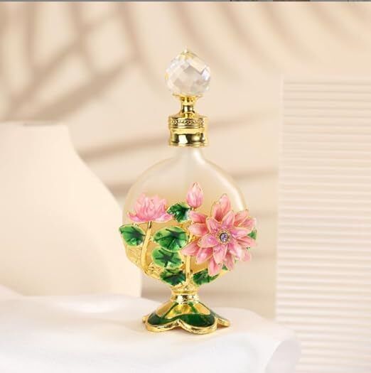 15ml 2Sided Lotus Vintage Perfume BottleFancyGlassDecorFloralClassicalEmptyWomen