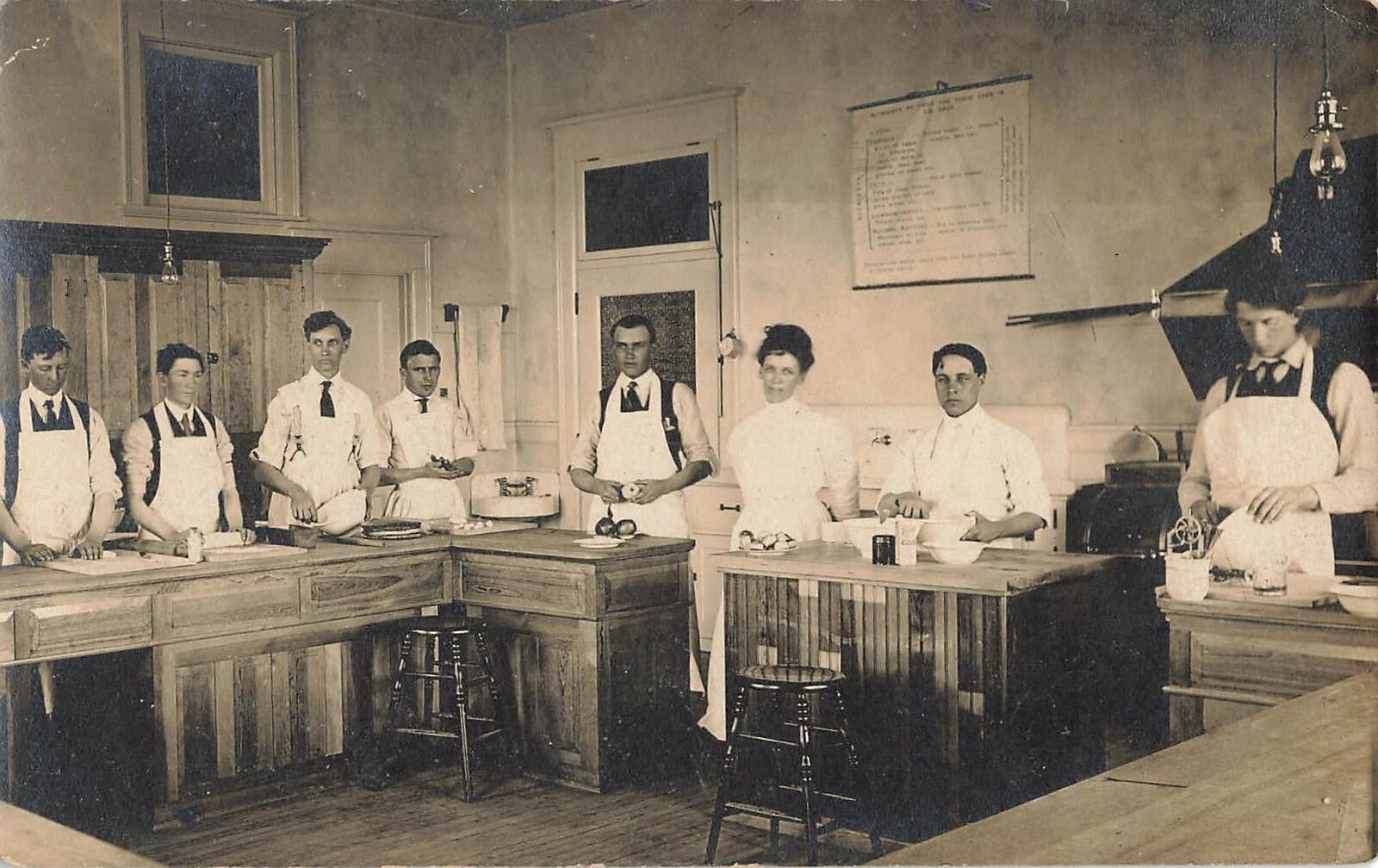 1909 RPPC Cooking School Chef Woman Professor Bozeman Montana Photo Postcard 