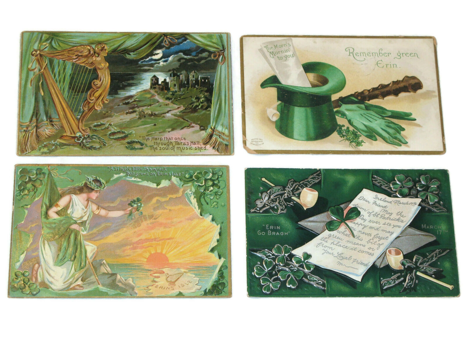 Vtg 1909 Irish St Patricks Day Postcards Lot of 4 Colorful Art Tucks Germany