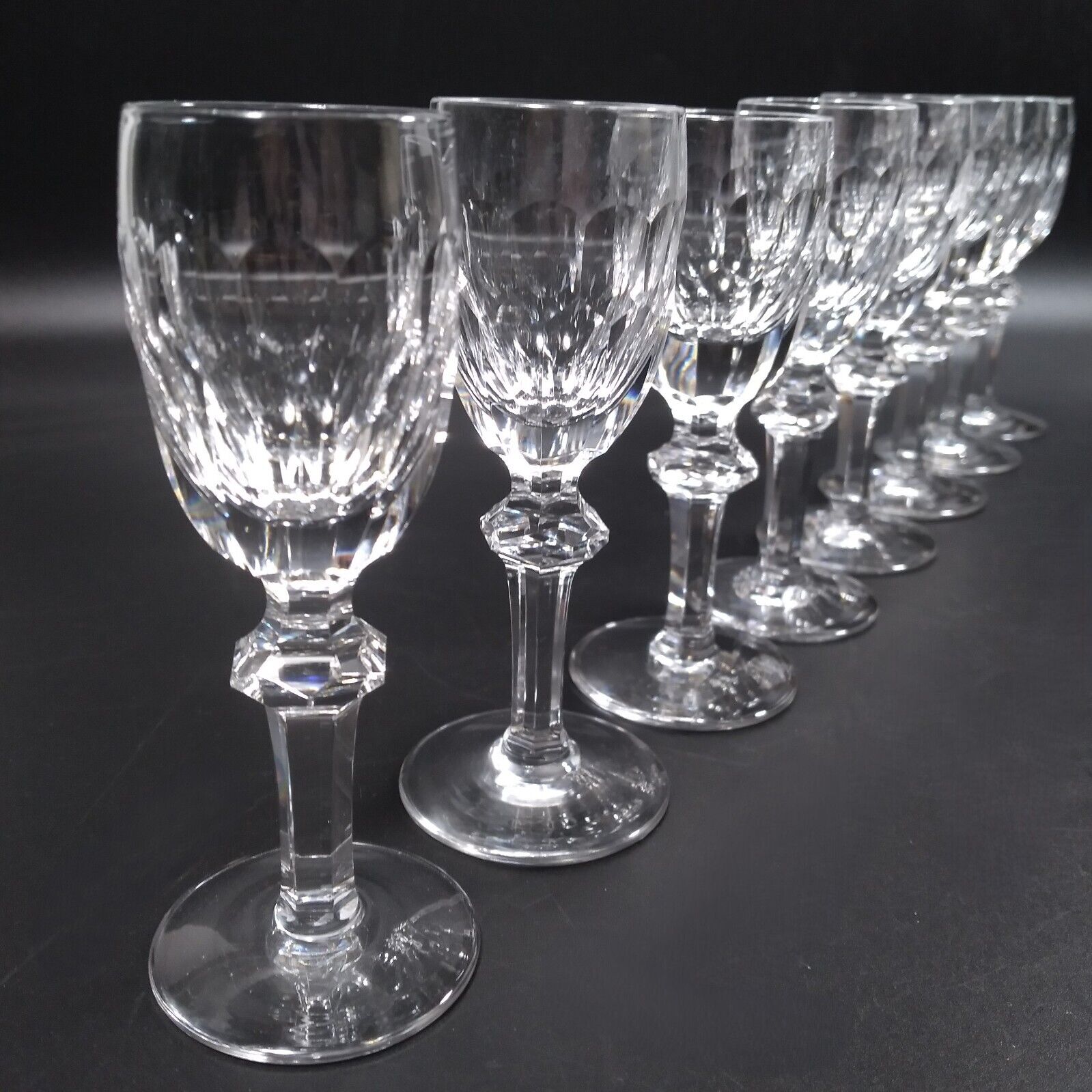 8 Waterford Curraghmore Clear Crystal Cordial Glasses Goblets Faceted Wafer Stem