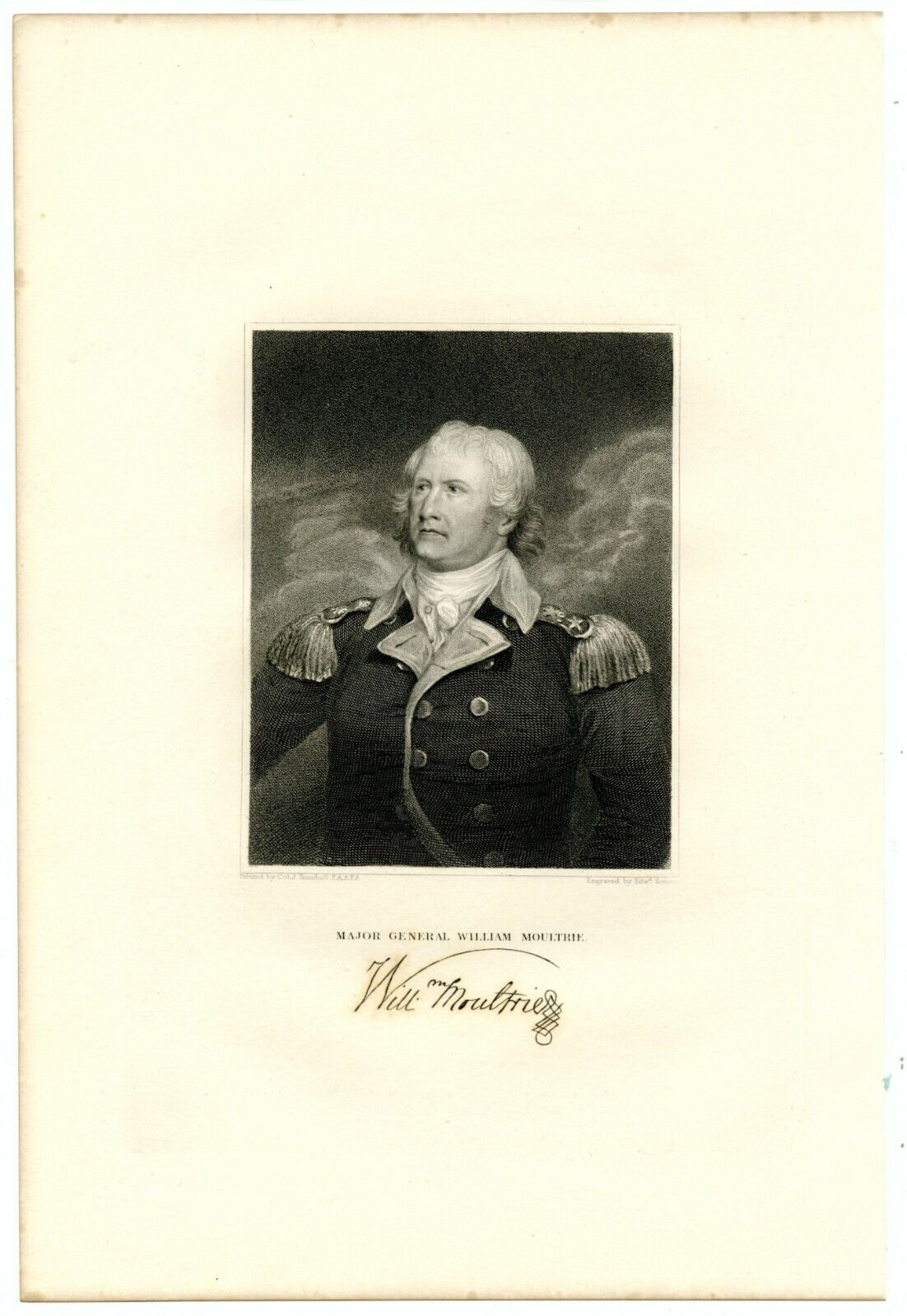 WILLIAM MOULTRIE, Revolutionary War General/S Carolina Governor, Engraving 9175