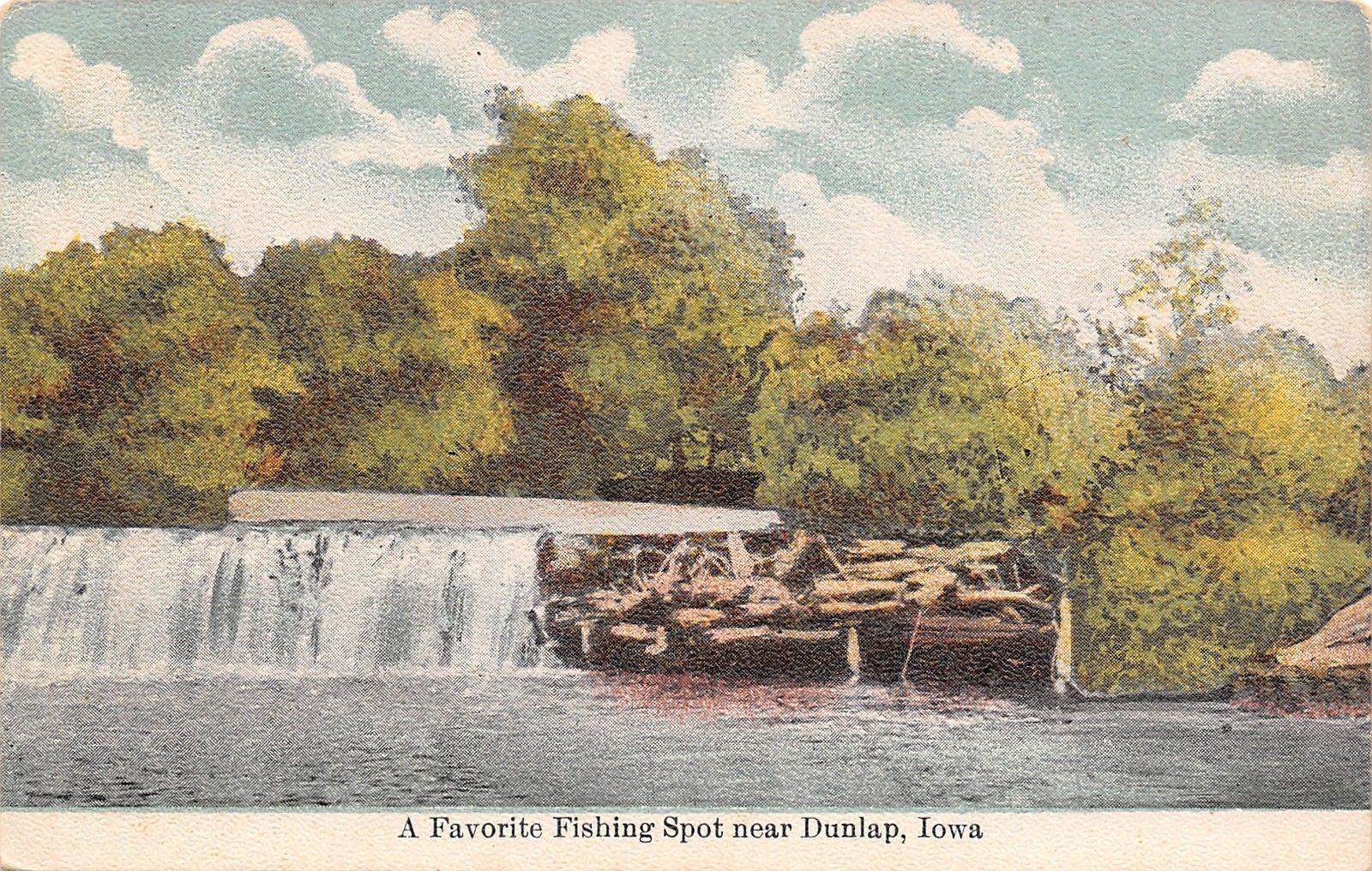 Dunlap Iowa~Favorite Fishing Spot~Below the Dam~Driftwood~SW Wilkinson~1908 PC