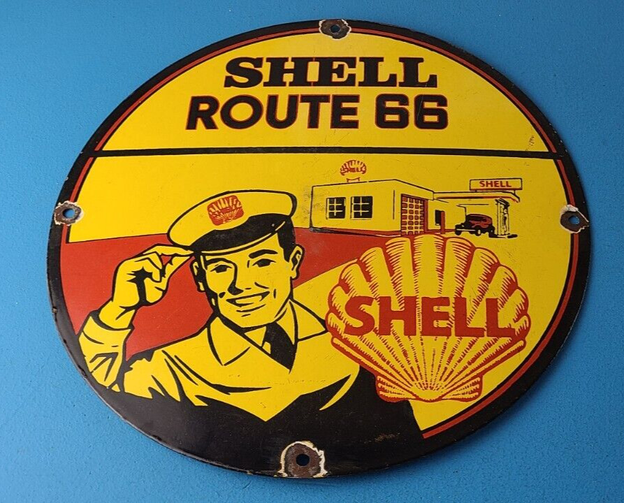 Vintage Shell Gasoline Sign - Route 66 Road Service Station Gas Porcelain Sign
