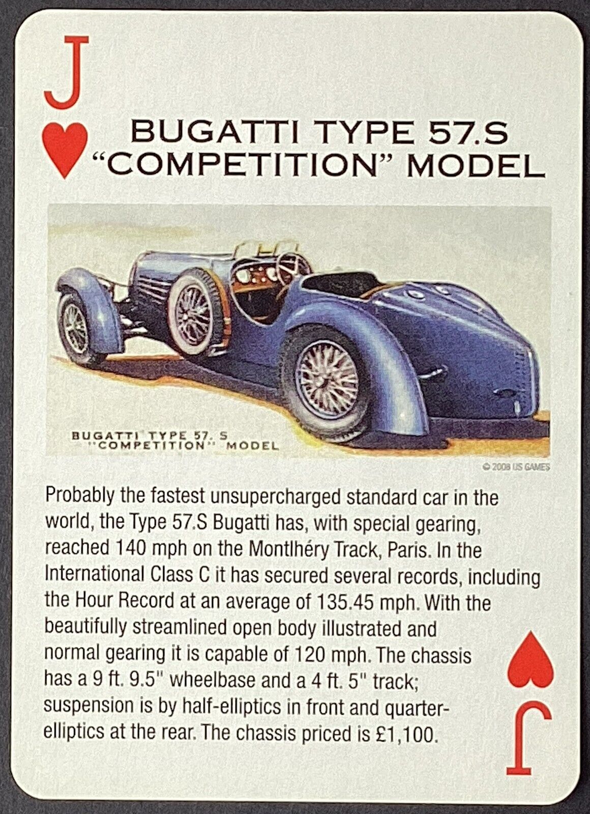 Car Bugatti Type 57S Competition Model Single Swap Wide Playing Card Unused
