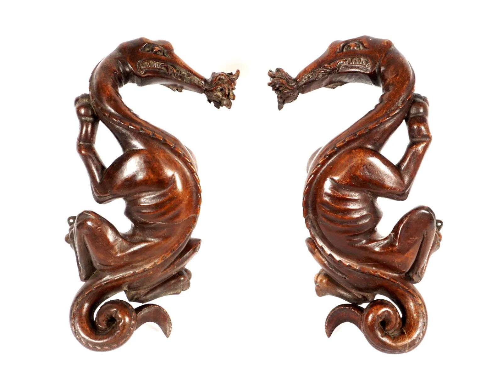 PAIR OF IMPORTANT ENGLISH CARVED DRAGON CURTAIN ROD HOLDERS 1700\'s-1800\'s