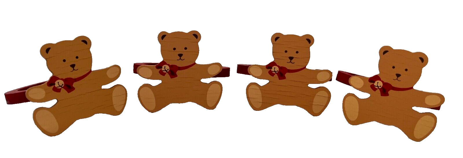 VTG 4 Hallmark Ginger Bear Wooden Napkin Rings/ Holders, RARE Xmas Holiday Decor