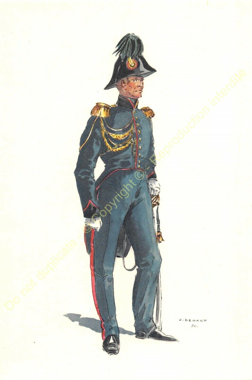 Illustration J.Demart Militaria Belgium Engineering Officer 1834