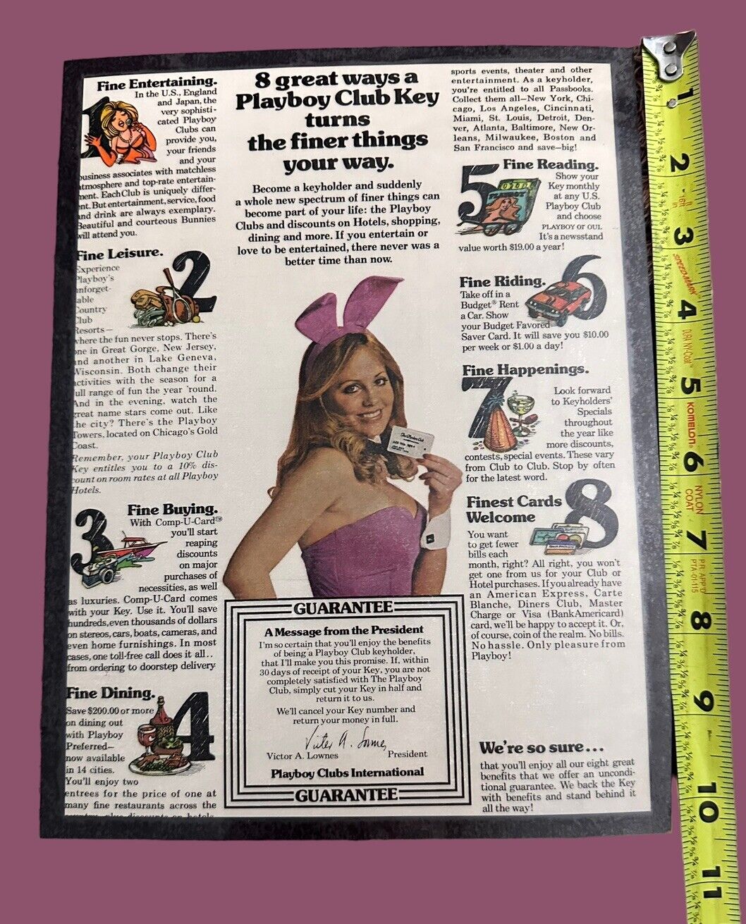 Vtg Playboy Club Bunny Poster Laminated Print Ad Ephemera 10”x8”