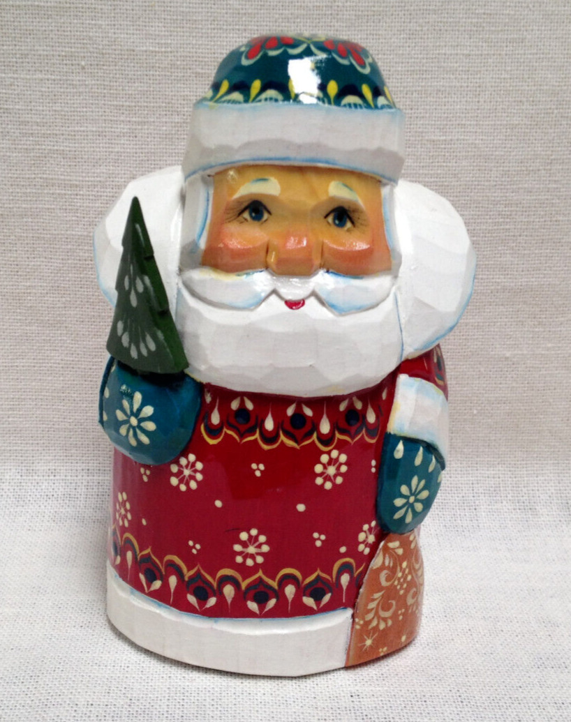RUSSIAN Hand-carved Wooden ST. NICHOLAS Santa Claus Father Frost Figurine 4”