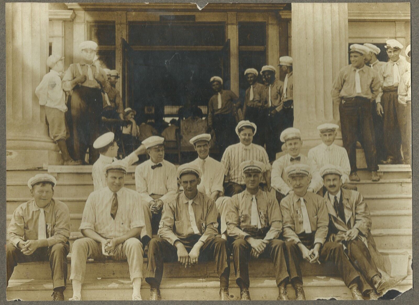 Vintage Cabinet Photo Men  Sitting on Steps Together Occupational Uniform