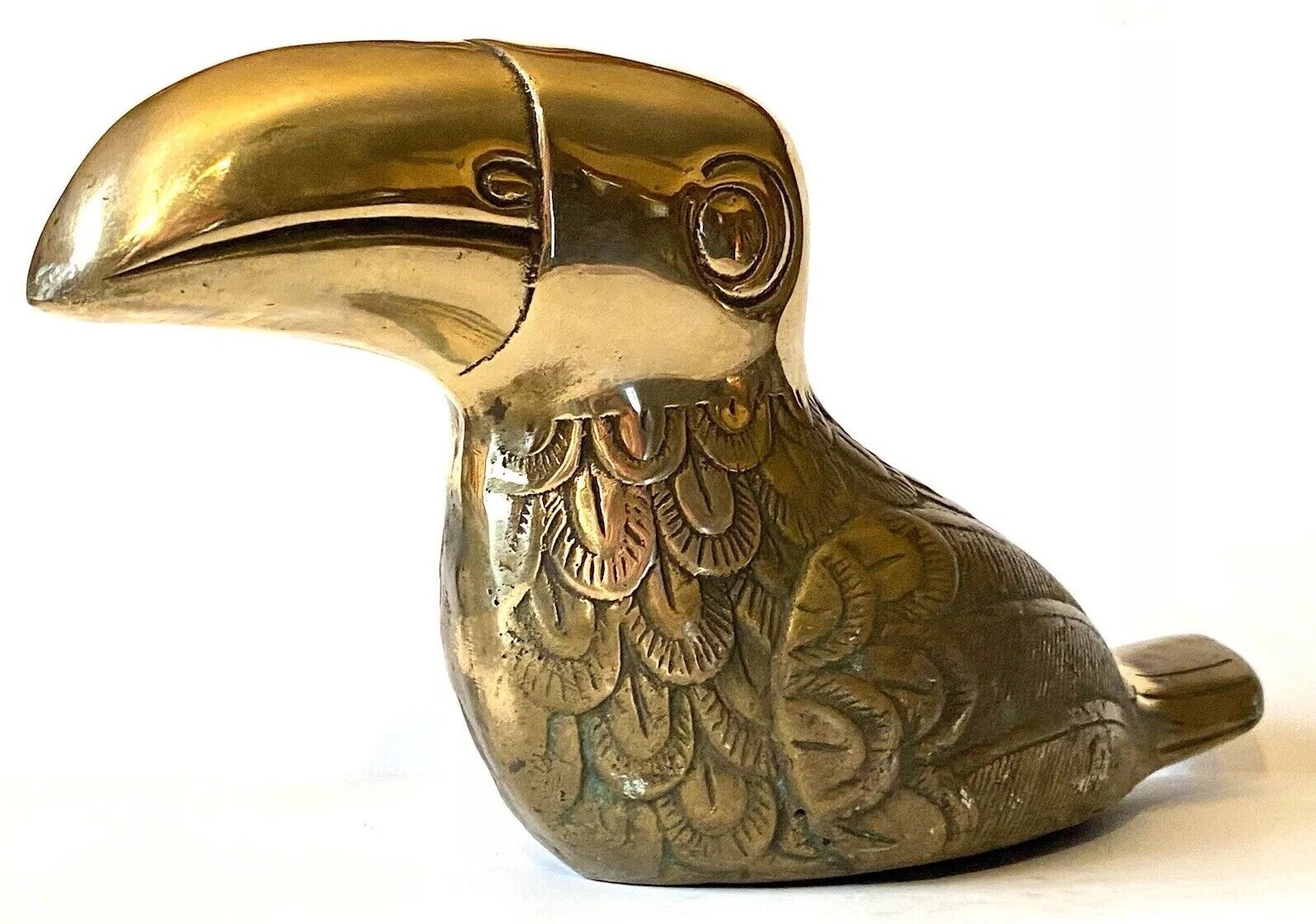 Vintage Large Brass Toucan Bird Sculpture Statue Heavy Duty Natural Patina Dolbi