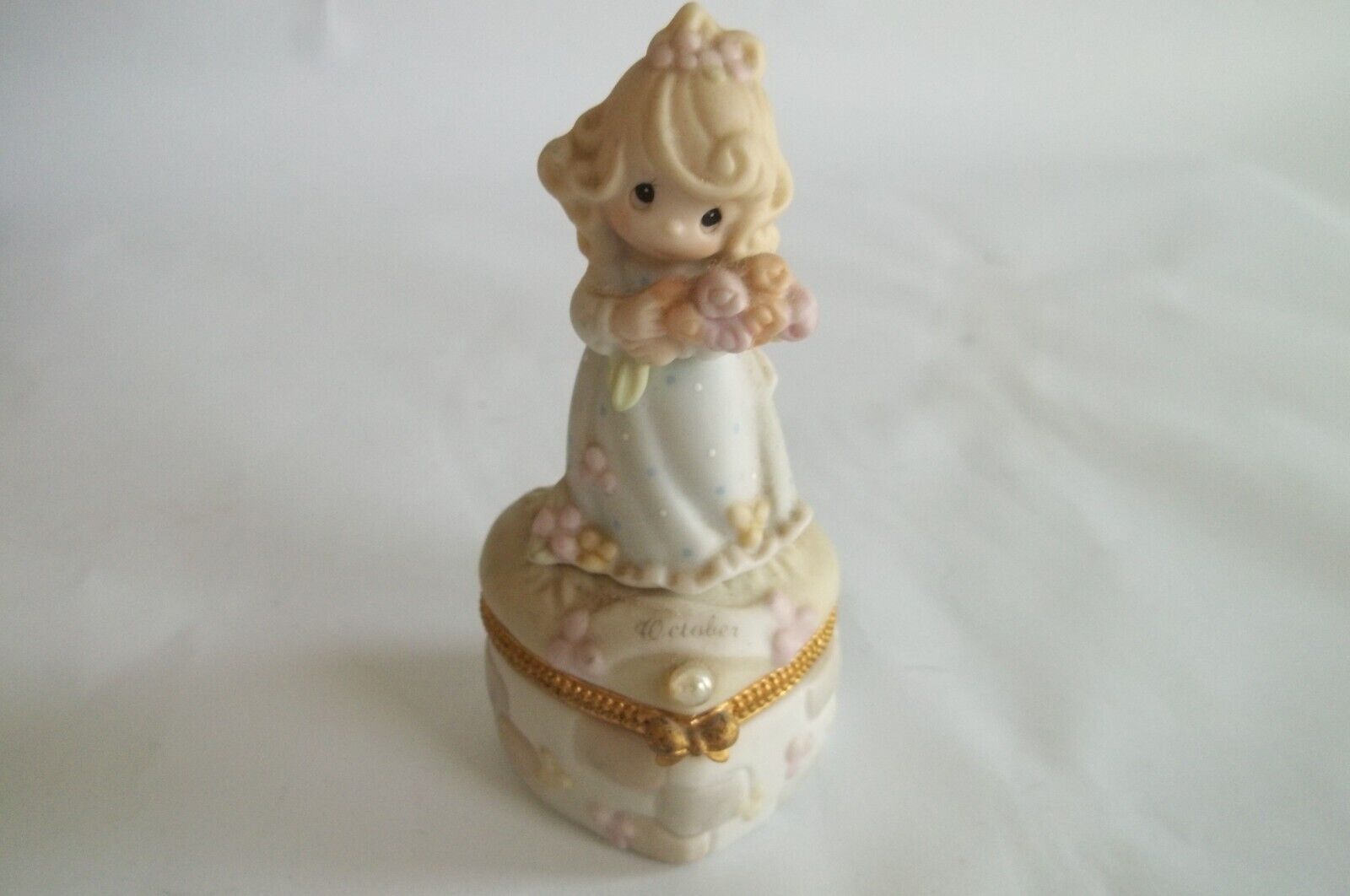 Precious Moments October Opal Color Of Happiness Figurine Trinket Box
