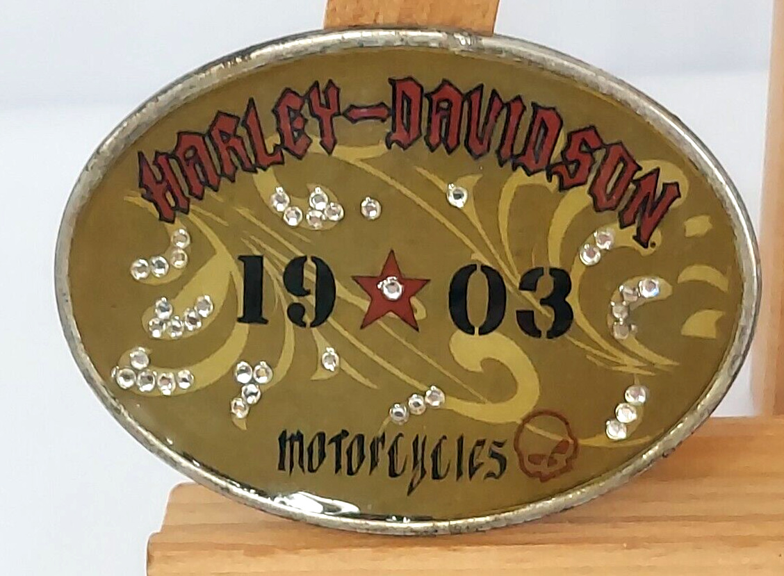 1903 harley davidson motorcycles 3 in round enamel rhinestone belt buckle 2008