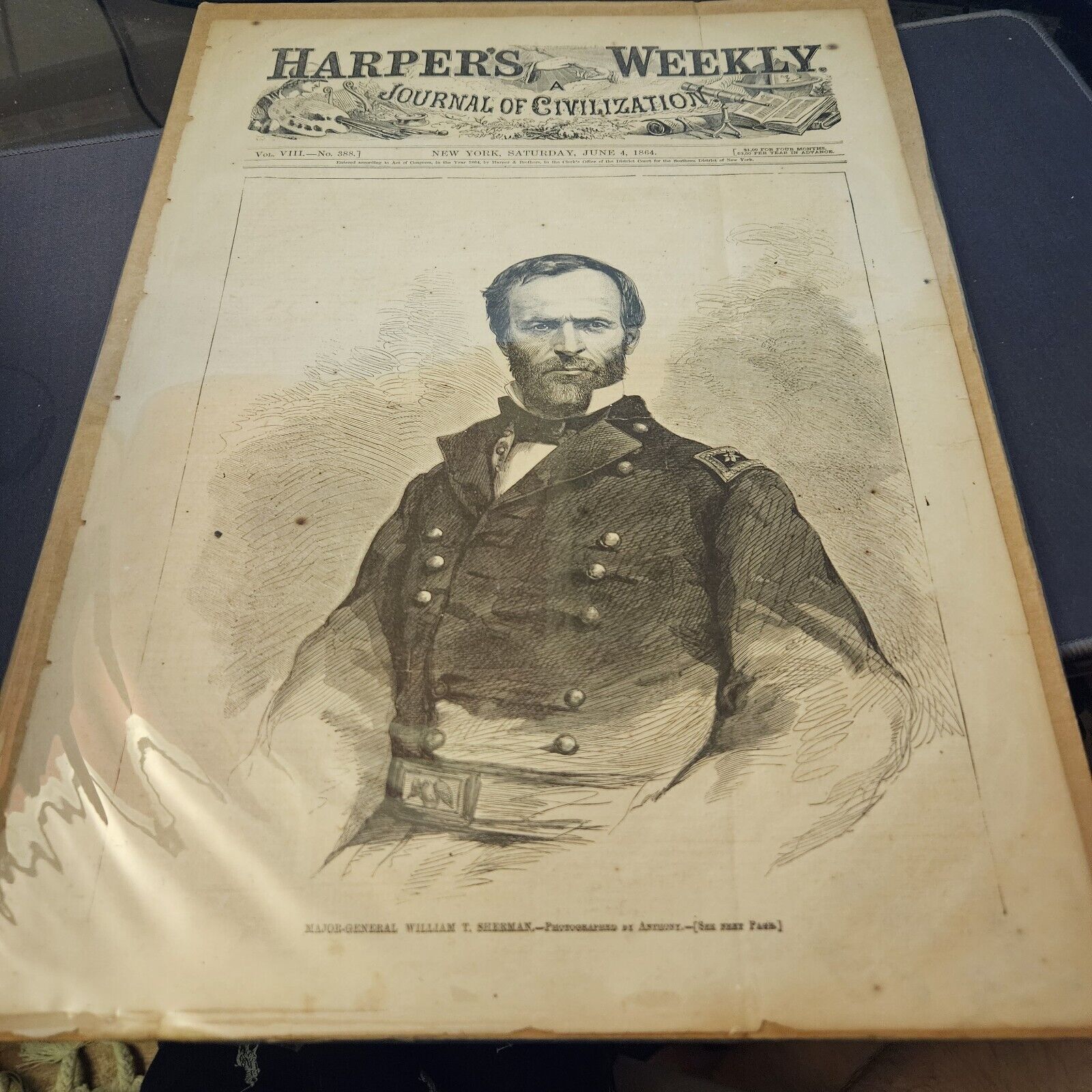 Civil War CDV Major General William T Sherman Harpers Weekly Cover 1864