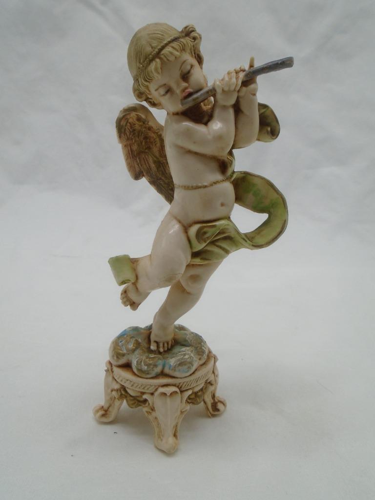 Vintage Fontanini Depose Italy Angel Cherub Cupid Flute Figurine signed  5 3/4\