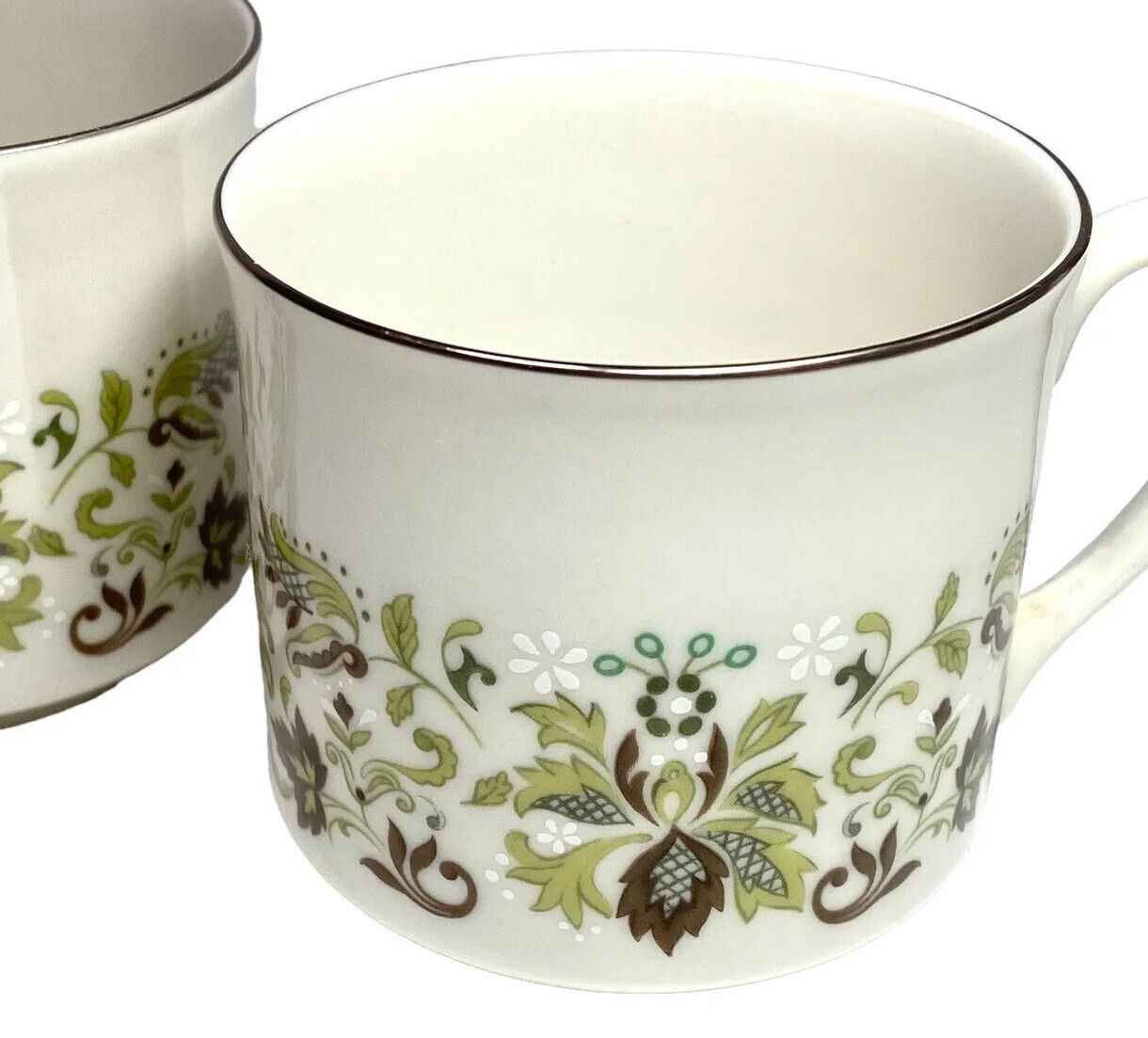 Royal Doulton China England Vanity Fair Green Floral Ceramic Mug Cup Set Of 2
