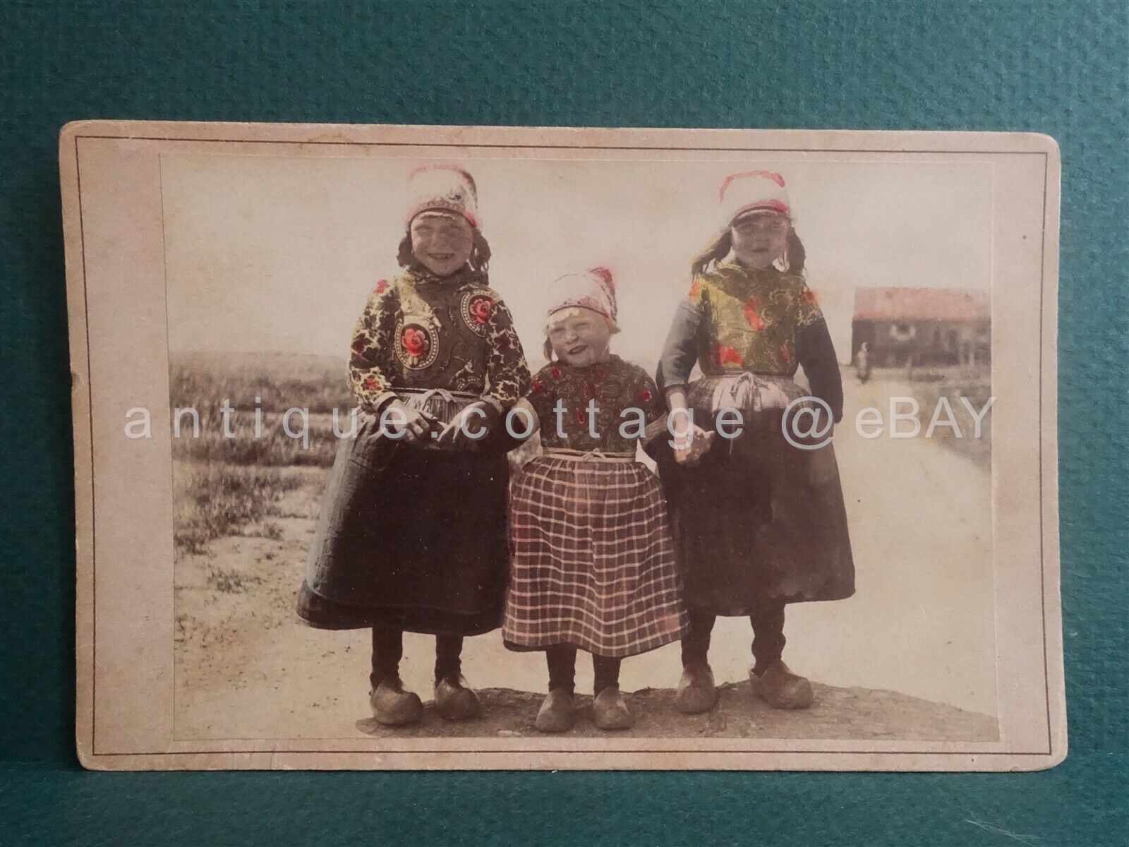 1800s antique HOLLAND tinted PHOTO ISLAND MARKEN children costume NETHERLANDS