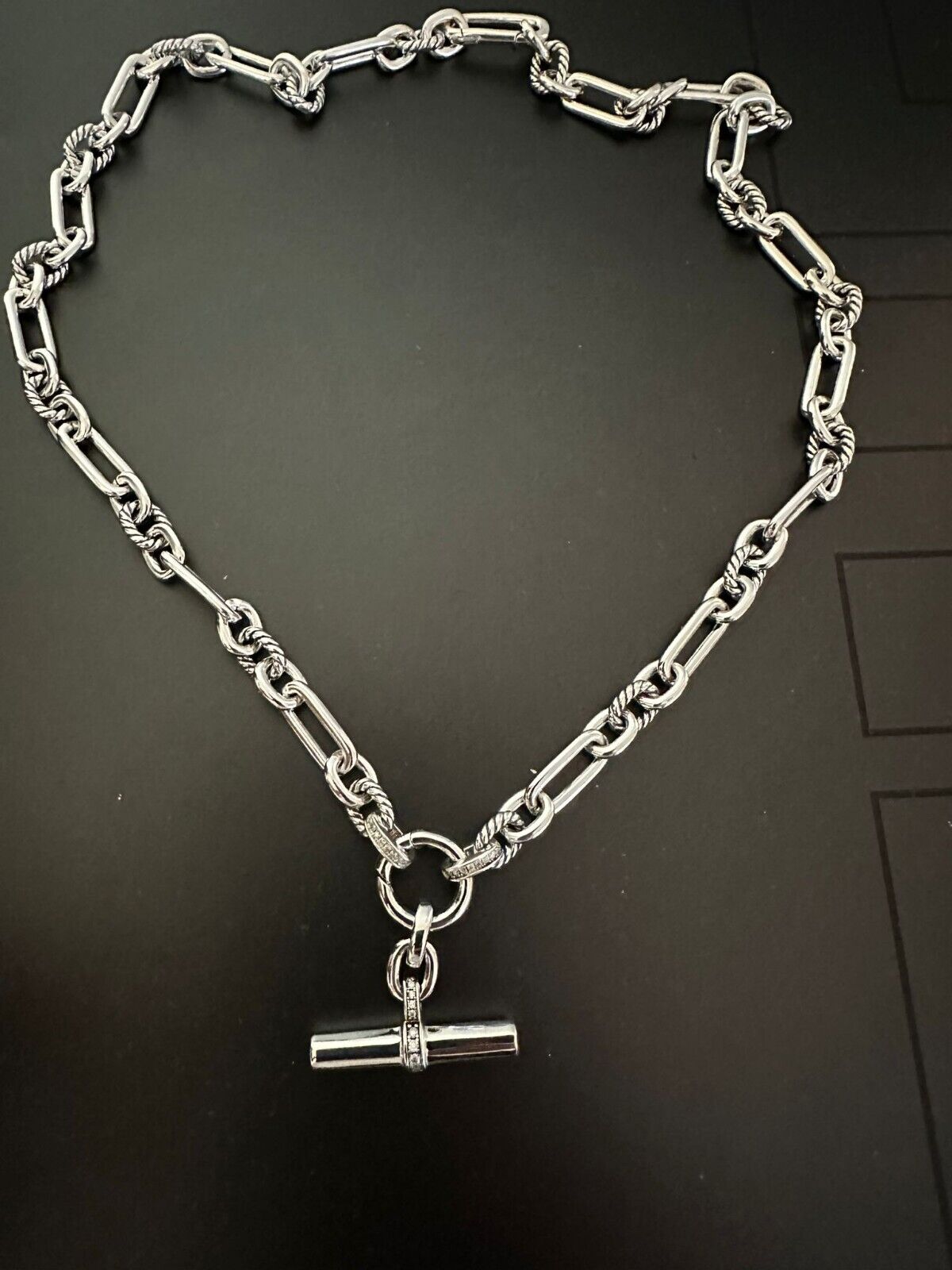 David Yurman Sterling Silver Lexington Chain Necklace & Diamonds 18 inches